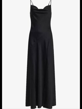EXPRESS Long Slip Dress Black Satin Side Slits Adj Straps Size M LIKE NEW!